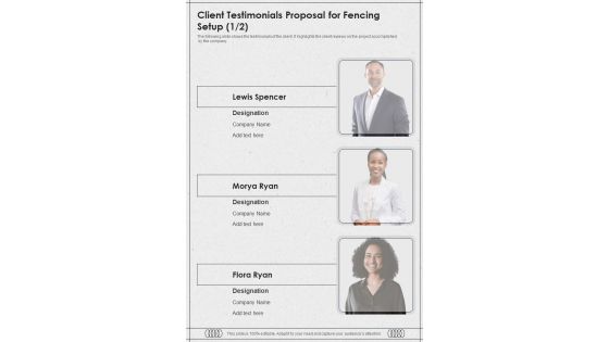 Client Testimonials Proposal For Fencing Setup One Pager Sample Example Document Client Testimonials Proposal For Fencing Setup One Pager Sample Example Document
