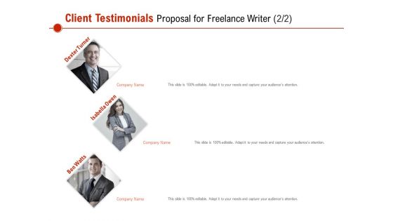 Client Testimonials Proposal For Freelance Writer Communication Ppt PowerPoint Presentation Model Graphics Tutorials PDF