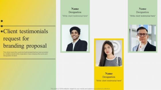 Client Testimonials Request For Branding Proposal Ppt Professional Infographics PDF