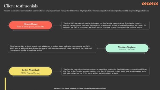 Client Testimonials Ringcaptcha Capital Funding Pitch Deck Infographics PDF