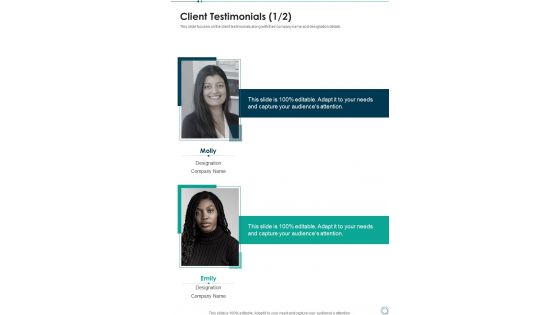 Client Testimonials Strategic Business Development Plan Proposal One Pager Sample Example Document Client Testimonials Strategic Business Development Plan Proposal One Pager Sample Example Document