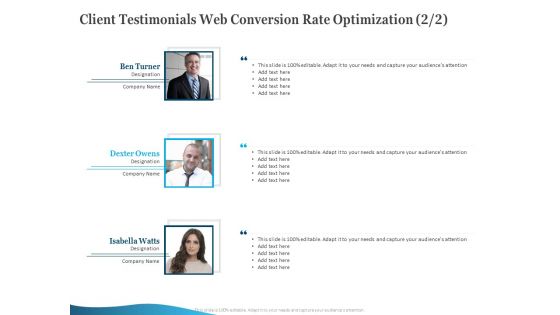 Client Testimonials Web Conversion Rate Optimization Strategy Ppt PowerPoint Presentation Infographic Template Background Designs PDF