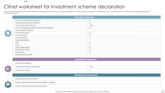 Clinet Worksheet For Investment Scheme Declaration Topics PDF