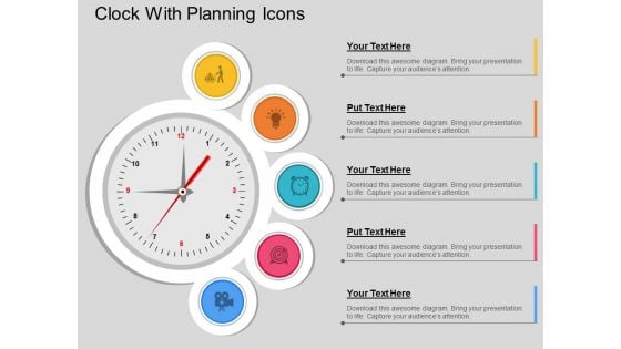 Clock With Planning Icons Powerpoint Template