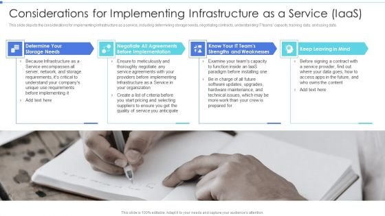 Cloud Based Service Models Considerations For Implementing Infrastructure As A Service Iaas Template PDF