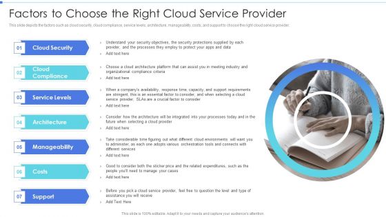 Cloud Based Service Models Factors To Choose The Right Cloud Service Provider Clipart PDF