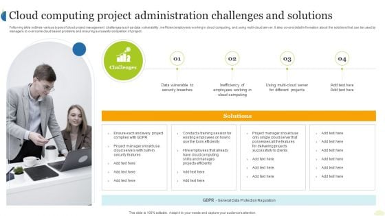 Cloud Computing Project Administration Challenges And Solutions Ppt Visual Aids Slides PDF