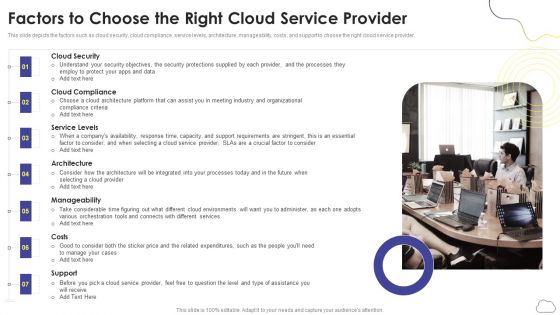 Cloud Computing Services Factors To Choose The Right Cloud Service Provider Slides PDF