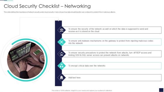 Cloud Information Security Cloud Security Checklist Networking Ppt Infographics Deck PDF