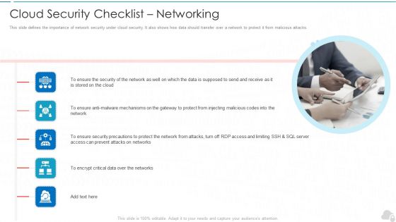 Cloud Security Checklist Networking Cloud Computing Security IT Ppt Show Samples PDF