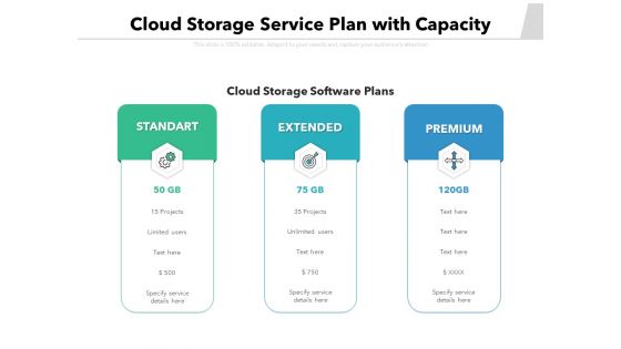 Cloud Storage Service Plan With Capacity Ppt PowerPoint Presentation Infographics Images PDF