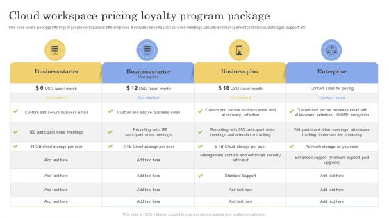 Cloud Workspace Pricing Loyalty Program Package Ppt Infographic Template Styles PDF