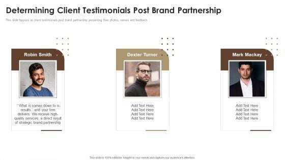 Co Branding Capital Raising Elevator Pitch Deck Determining Client Testimonials Post Brand Partnership Topics PDF