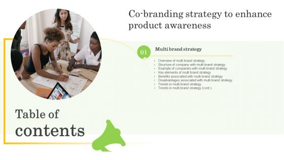 Co Branding Strategy To Enhance Product Awareness Table Of Contents Summary PDF