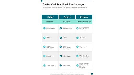Co Sell Collaboration Price Packages One Pager Sample Example Document