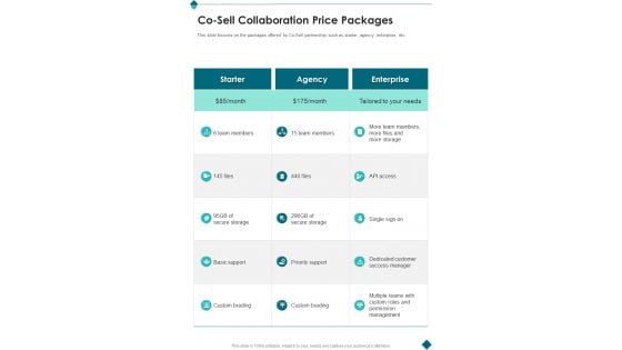 Co Sell Collaboration Price Packages One Pager Sample Example Document Co Sell Collaboration Price Packages One Pager Sample Example Document