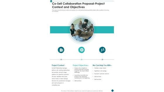 Co Sell Collaboration Proposal Project Context And Objectives One Pager Sample Example Document