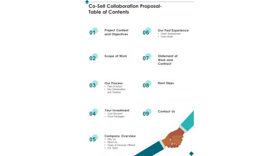 Co Sell Collaboration Proposal Table Of Contents One Pager Sample Example Document Co Sell Collaboration Proposal Table Of Contents One Pager Sample Example Document