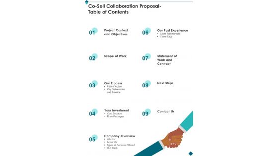 Co Sell Collaboration Proposal Table Of Contents One Pager Sample Example Document