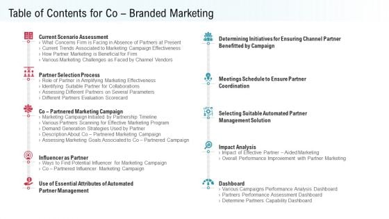 Co Variety Advertisement Table Of Contents For Co Branded Marketing Infographics PDF