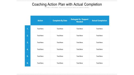 Coaching Action Plan With Actual Completion Ppt PowerPoint Presentation File Aids PDF