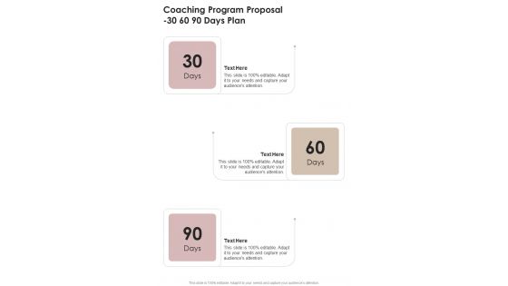 Coaching Program Proposal 30 60 90 Days Plan One Pager Sample Example Document
