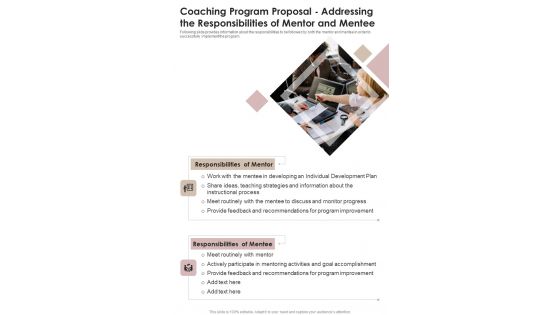 Coaching Program Proposal Addressing The Responsibilities One Pager Sample Example Document