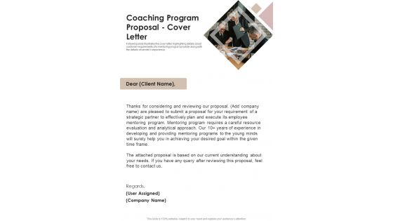 Coaching Program Proposal Cover Letter One Pager Sample Example Document