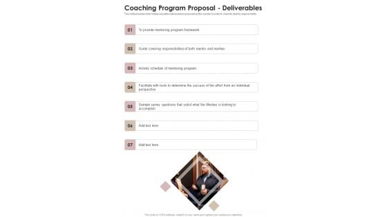 Coaching Program Proposal Deliverables One Pager Sample Example Document Coaching Program Proposal Deliverables One Pager Sample Example Document