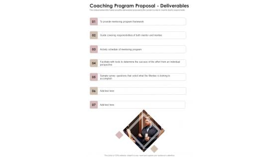 Coaching Program Proposal Deliverables One Pager Sample Example Document