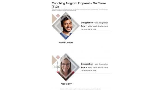 Coaching Program Proposal Our Team One Pager Sample Example Document Coaching Program Proposal Our Team One Pager Sample Example Document