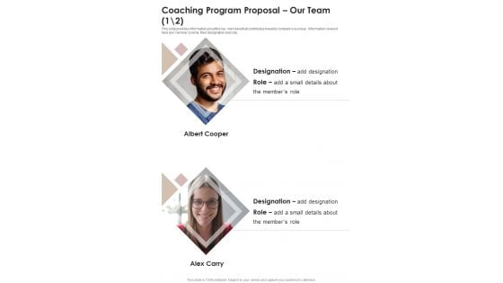 Coaching Program Proposal Our Team One Pager Sample Example Document