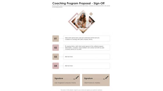 Coaching Program Proposal Sign Off One Pager Sample Example Document