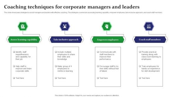 Coaching Techniques For Corporate Managers And Leaders Graphics PDF