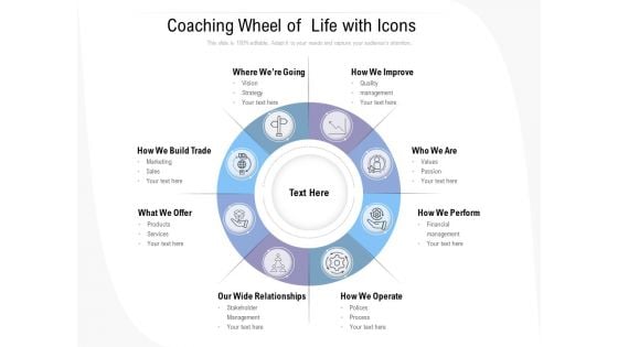 Coaching Wheel Of Life With Icons Ppt PowerPoint Presentation Pictures Example Introduction PDF