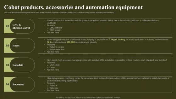 Cobot Products Accessories And Automation Equipment Elements PDF