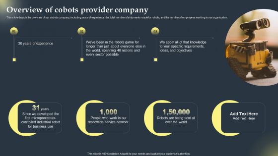 Cobots Global Statistics Overview Of Cobots Provider Company Themes PDF