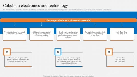 Cobots Usecases In Different Sectors Cobots In Electronics And Technology Information PDF