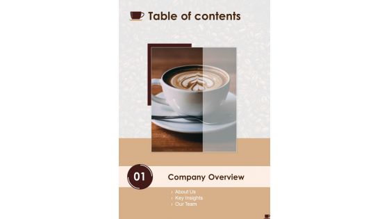 Coffee House Market Analysis Proposal Table Of Contents One Pager Sample Example Document