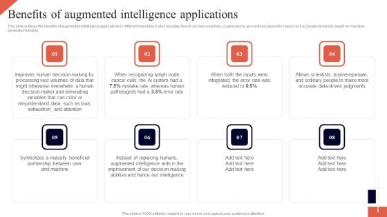 Cognitive Enhancement Benefits Of Augmented Intelligence Applications Graphics PDF