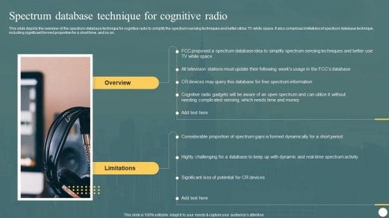 Cognitive Radio Network IT Spectrum Database Technique For Cognitive Radio Slides PDF