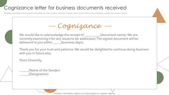 Cognizance Letter For Business Documents Received Mockup PDF