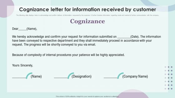 Cognizance Letter For Information Received By Customer Brochure PDF Cognizance Letter For Information Received By Customer Brochure PDF