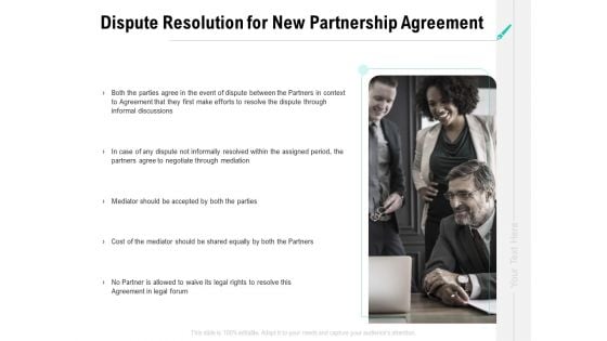 Collaboration Agreement Dispute Resolution For New Partnership Agreement Ppt Professional Templates PDF