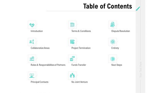 Collaboration Agreement Table Of Contents Ppt Gallery Vector PDF
