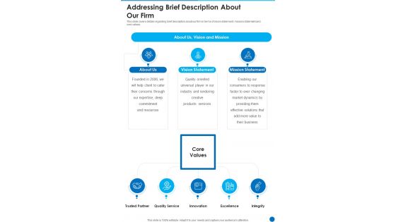 Collaboration Funding Proposal Addressing Brief Description About Our Firm One Pager Sample Example Document Collaboration Funding Proposal Addressing Brief Description About Our Firm One Pager Sample Example Document