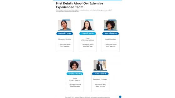 Collaboration Funding Proposal Brief Details About Our Extensive Experienced Team One Pager Sample Example Document Collaboration Funding Proposal Brief Details About Our Extensive Experienced Team One Pager Sample Example Document