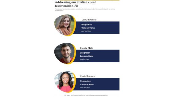 Collaboration Investment Addressing Our Existing Client Testimonials One Pager Sample Example Document Collaboration Investment Addressing Our Existing Client Testimonials One Pager Sample Example Document