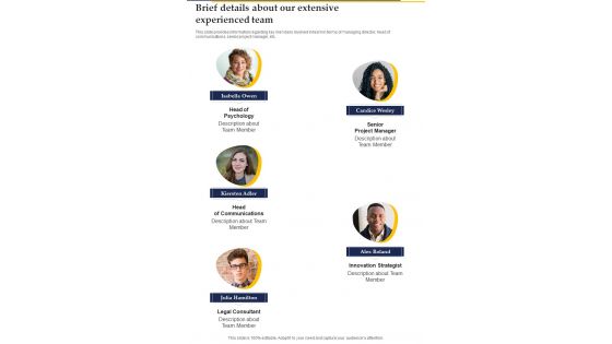 Collaboration Investment Brief Details About Our Extensive One Pager Sample Example Document Collaboration Investment Brief Details About Our Extensive One Pager Sample Example Document