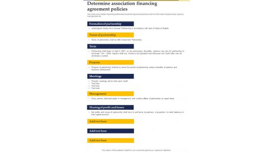 Collaboration Investment Determine Association Financing Agreement One Pager Sample Example Document Collaboration Investment Determine Association Financing Agreement One Pager Sample Example Document
